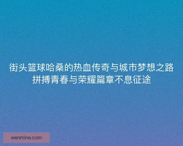 街头篮球哈桑的热血传奇与城市梦想之路拼搏青春与荣耀篇章不息征途