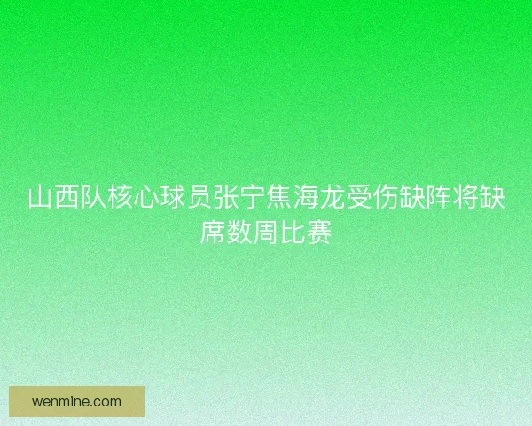 山西队核心球员张宁焦海龙受伤缺阵将缺席数周比赛 山西队核心球员张宁焦海龙受伤缺阵将缺席数周比赛